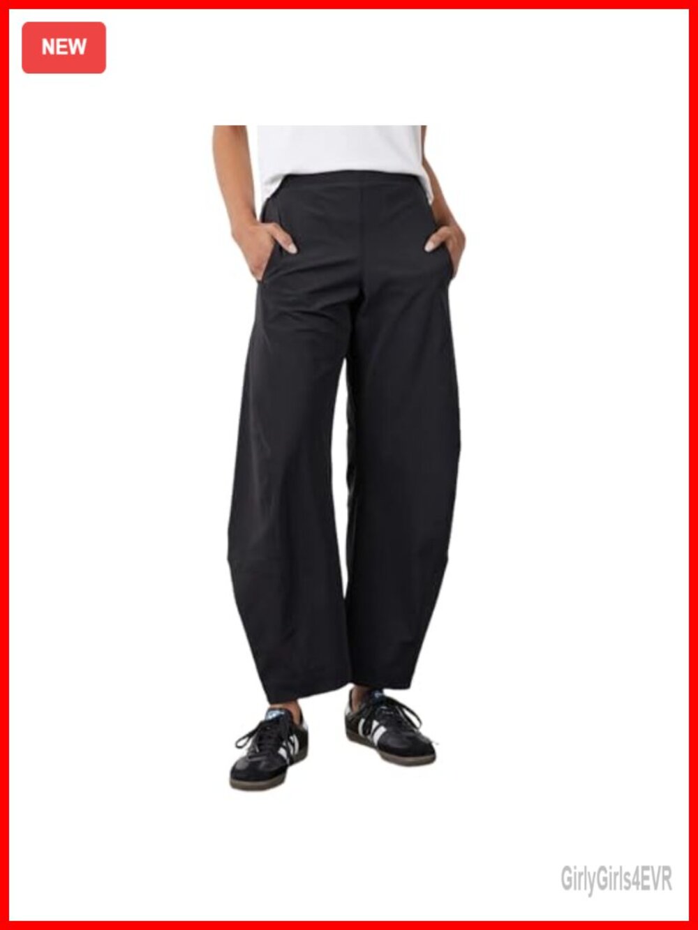 High Waisted Barrel Pants Wide Leg Ankle Travel Work Trousers with Pockets